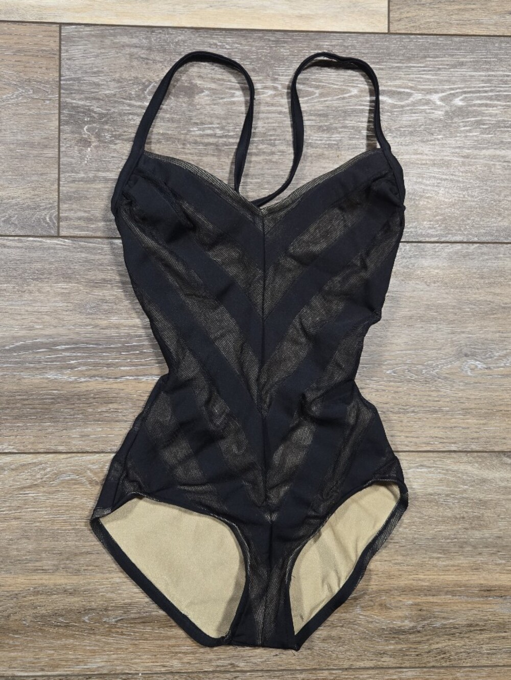 Jantzen Black Sheer Mesh Bodysuit with Nude Lining